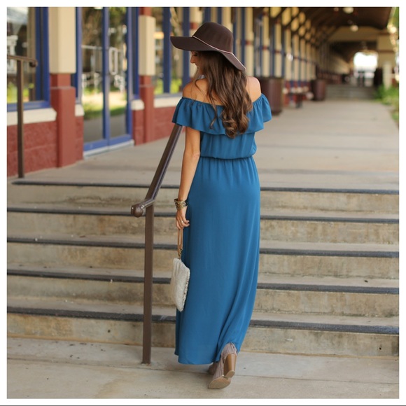 ✨LAST ONE✨Dark Teal Off Shoulder Romper Dress - Picture 4 of 4